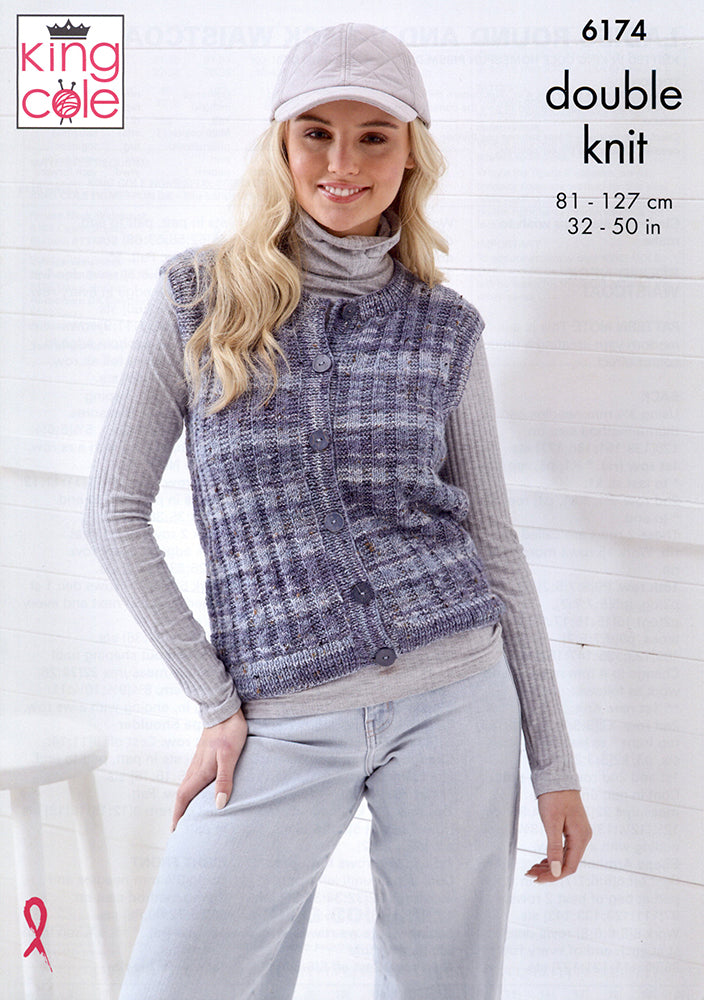 King Cole Homespun Prism DK & Homespun DK - Ladies Round & V-Neck Waistcoats (6174)