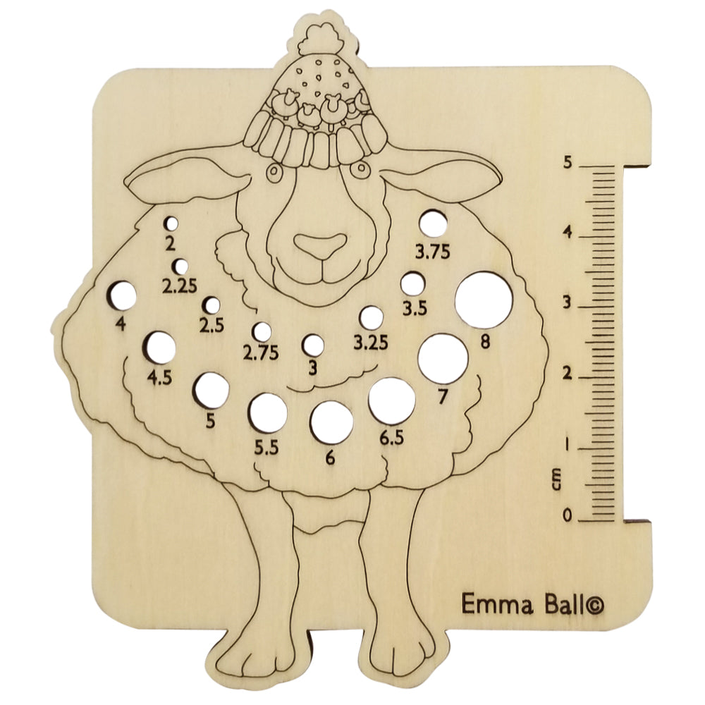 Emma Ball - Wooden Needle Gauge - Happy Sheep